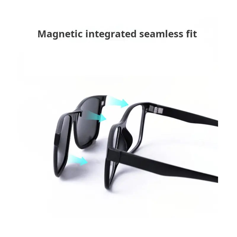 Black tattoo sunglasses with magnetic integration, reducing glare during tattoo session