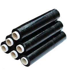 Set of black spools with white centers on a white background