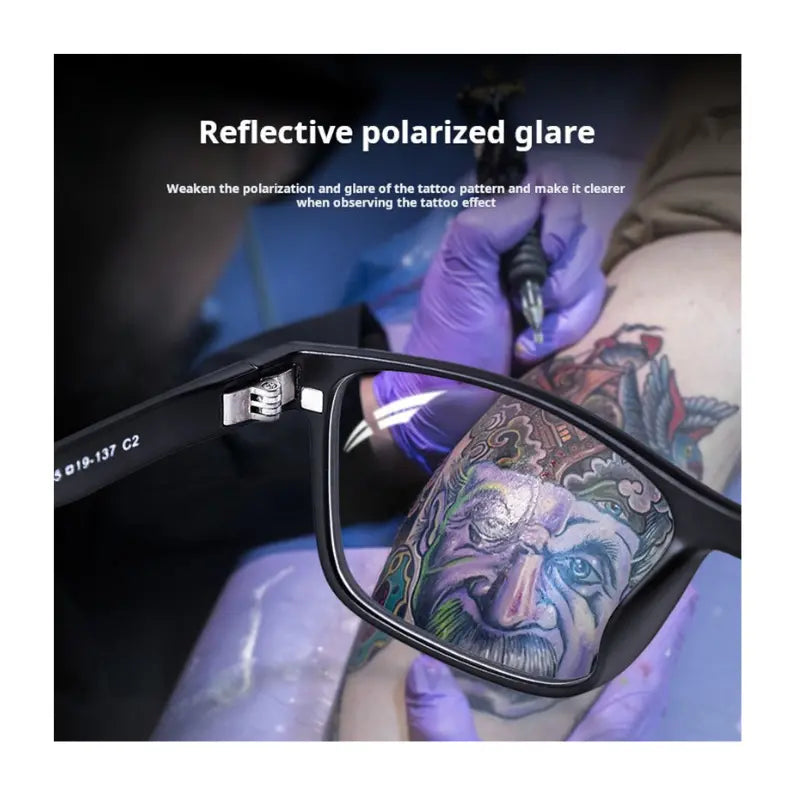 Tattoo Glasses with reflective polarized glare feature over a tattooed arm