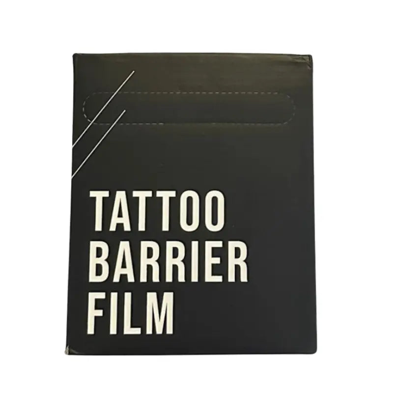 Black packaging box with 'Tattoo Barrier Film' text on a white background