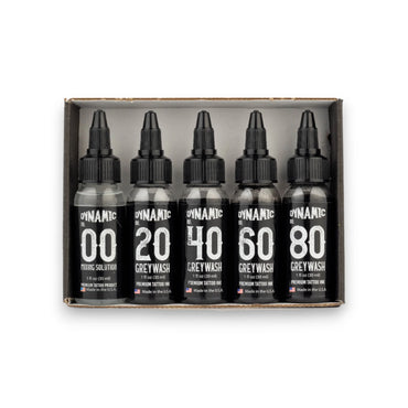 Dynamic Greywash Tattoo Ink set five bottles with mixing solution