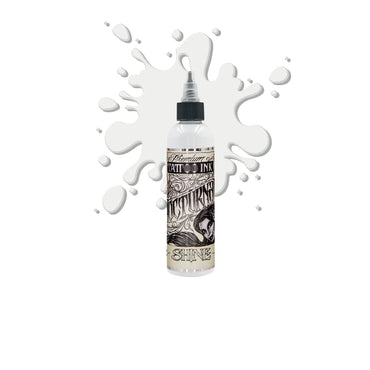Nocturnal White Shine Bottle of tattoo ink with a splash effect on a white background