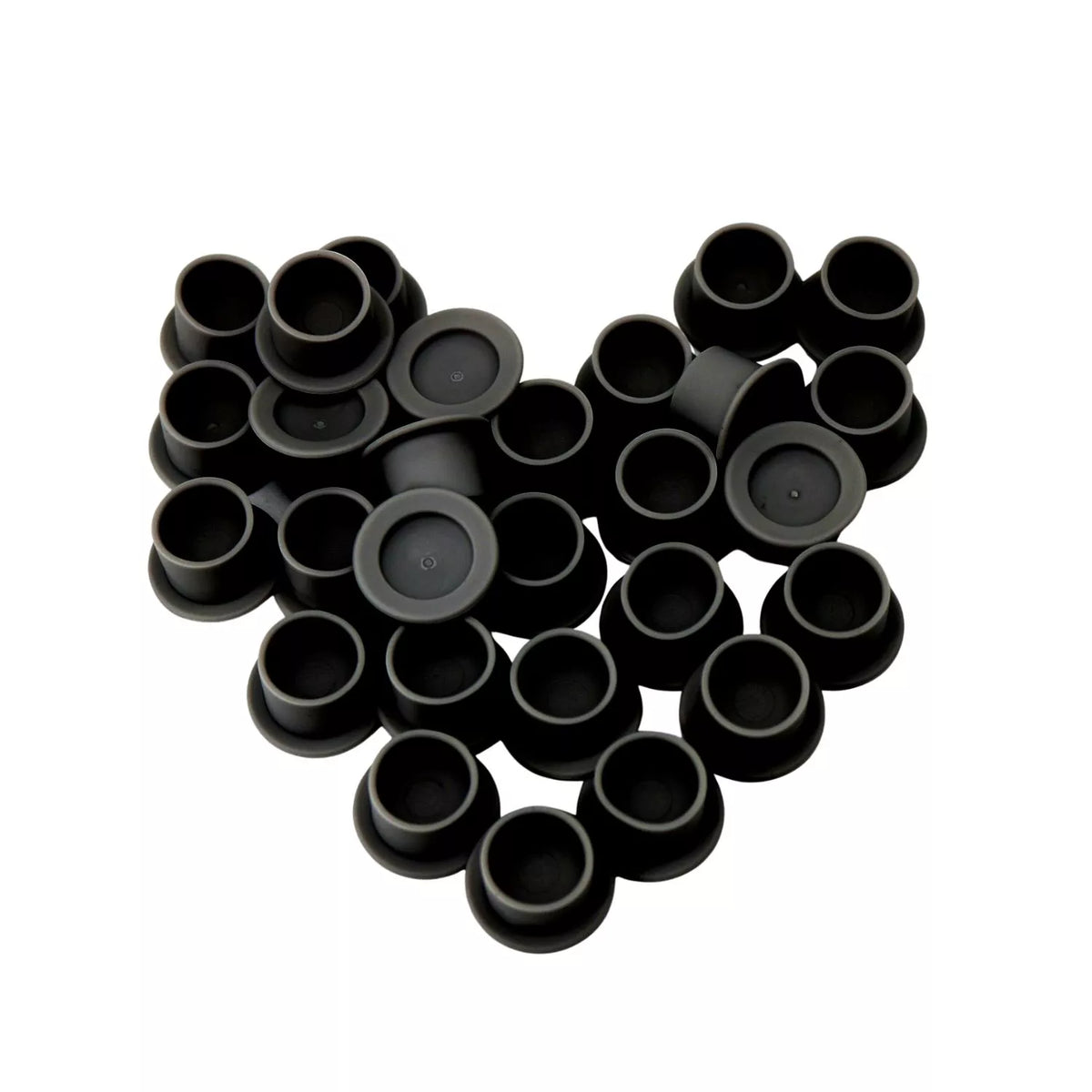 Black silicone ink cups on white background