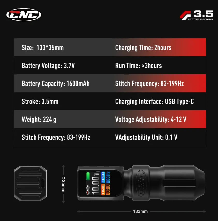 CNC E77 Wireless Tattoo Machine – Dual Battery Kit - Tattoo Boutique
