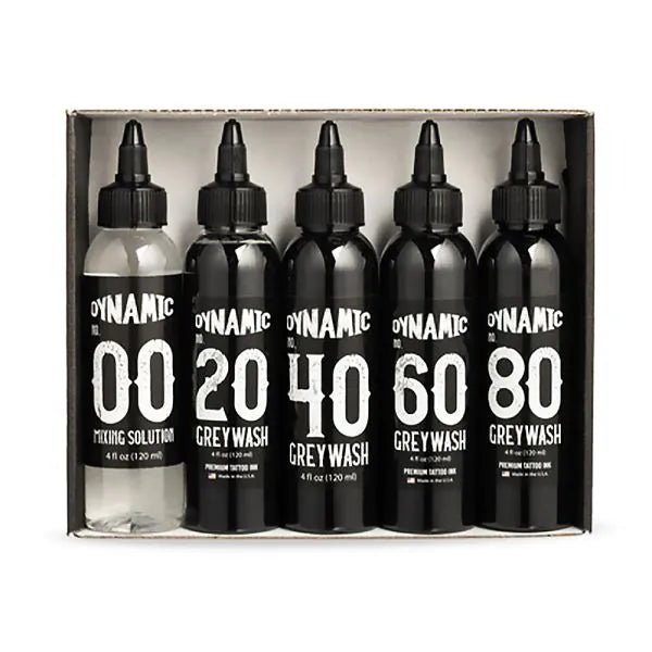 Set of five dynamic greywash bottle set