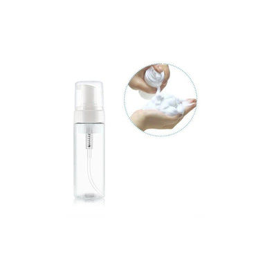 Clear tattoo foam dispenser bottle with white nozzle on a white background