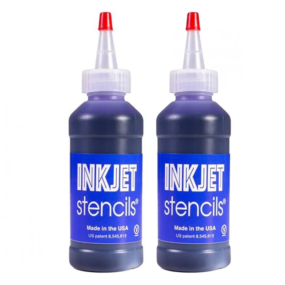 Two bottles of Inkjet stencils on a white background