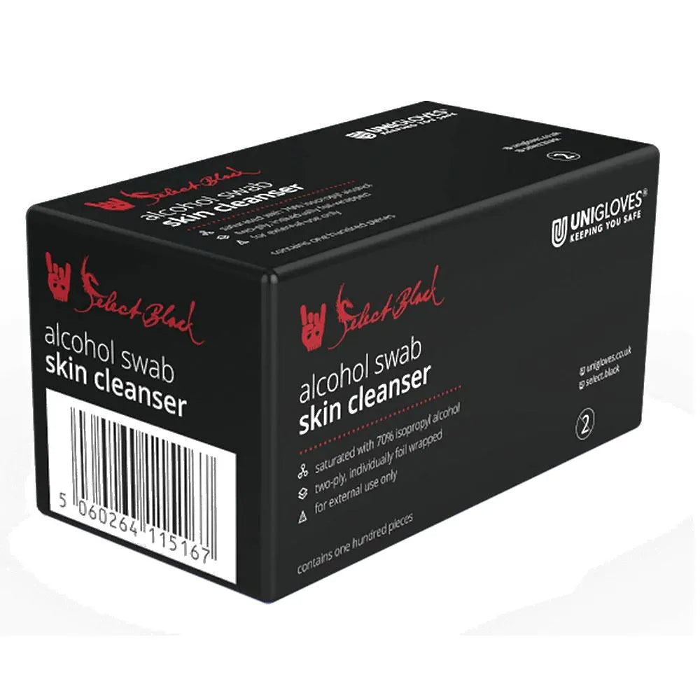 SELECT BLACK Alcohol Sterile Cleansing Swabs Wipes - 100 Pcs Pack - Tattoo Boutique