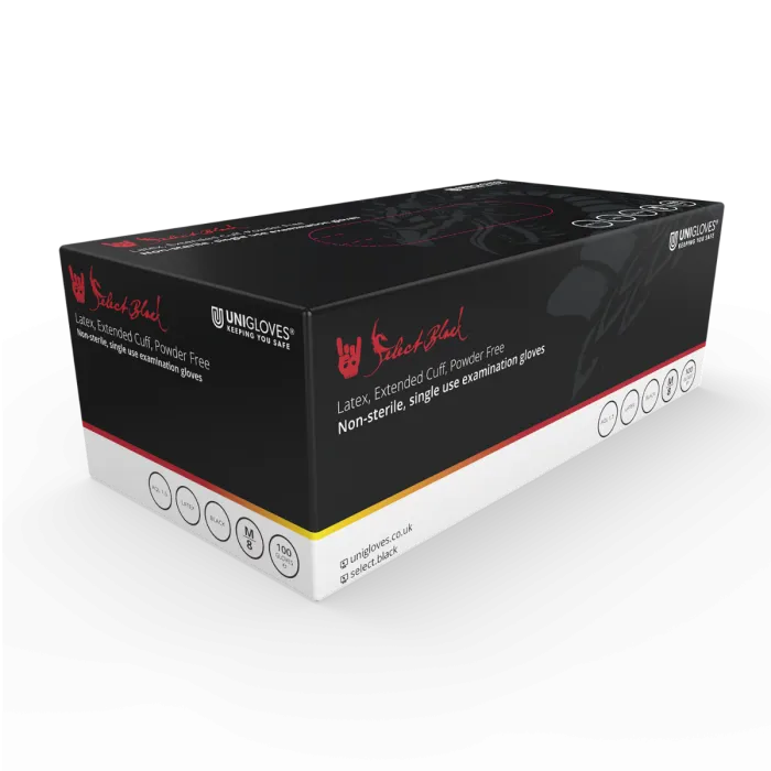 UNIGLOVES Tattoo Artists Gloves with EXTENDED CUFF Select Black x 100 - Tattoo Boutique