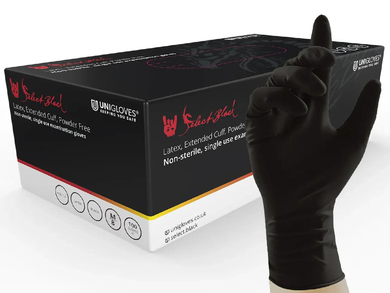 UNIGLOVES Tattoo Artists Gloves with EXTENDED CUFF Select Black x 100 - Tattoo Boutique