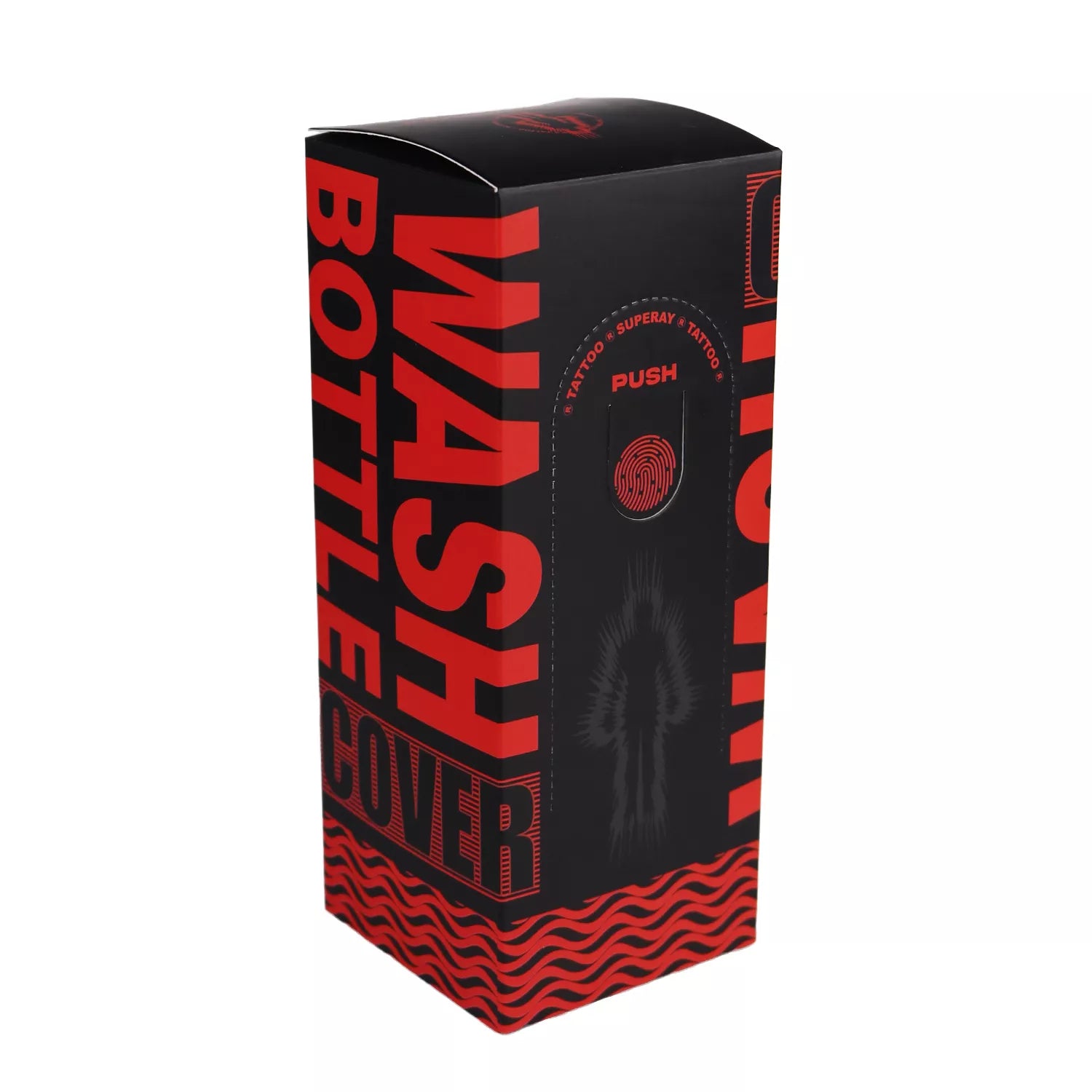 Black and red box with 'Wash Bottle Cover' text on a white background