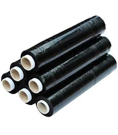 Set of black spools with white centers on a white background
