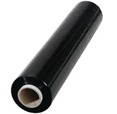 Roll of black plastic wrap on a white background