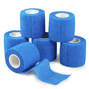 Blue cohesive grip wraps stacked on a white background