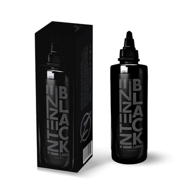 Intenze tattoo ink for blackwork and black and grey, with a box in a white background