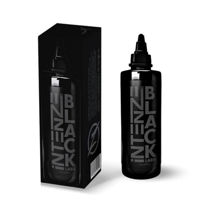 Intenze tattoo ink for blackwork and black and grey, with a box in a white background