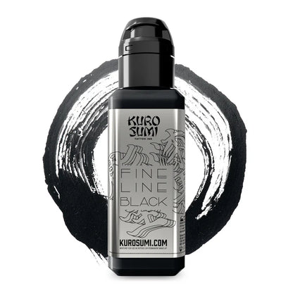 Kuro Sumi Fine Line Black tattoo ink bottle with black cap on a white background