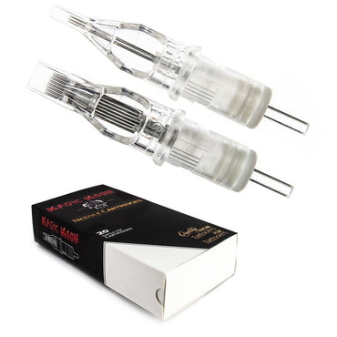 Two tattoo needles with a black box labeled 'Magic Touch' on a white background