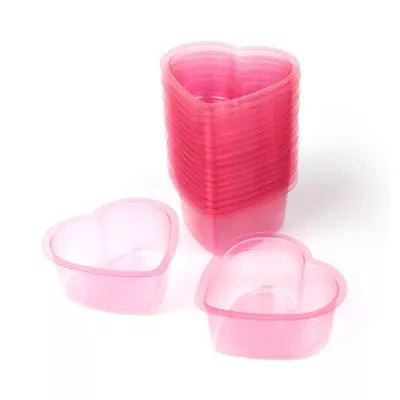A set SUPERAY Heart Shaped Tattoo Rinse Cups Pink 150ml, with one stack of cups and two individual cups displayed on a white background.