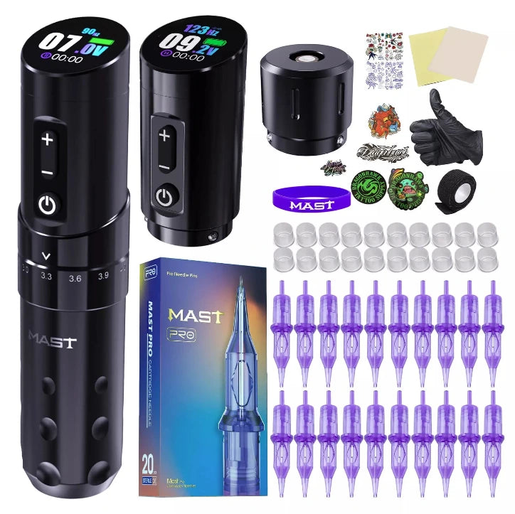 Tattoo Starter Kit | Dragonhawk Mast Flip 3 Machine Pen Wireless Advanced Bundle 2 Batteries