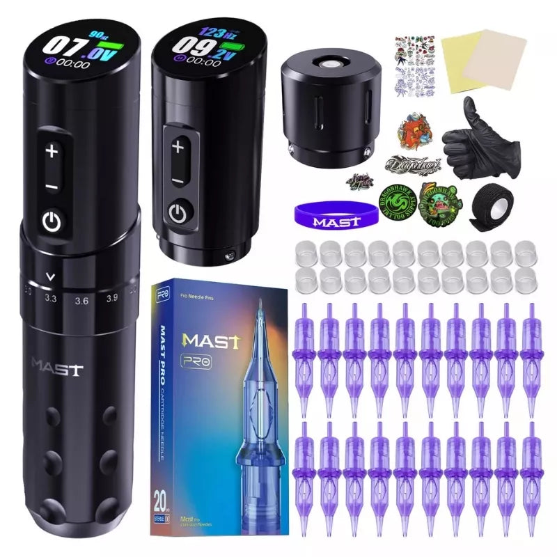 Tattoo Starter Kit | Dragonhawk Mast Flip 3 Machine Pen Wireless Advanced Bundle 2 Batteries