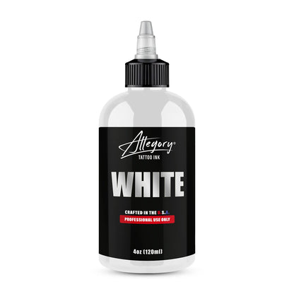 Bottle of Allegory White tattoo ink on a white background