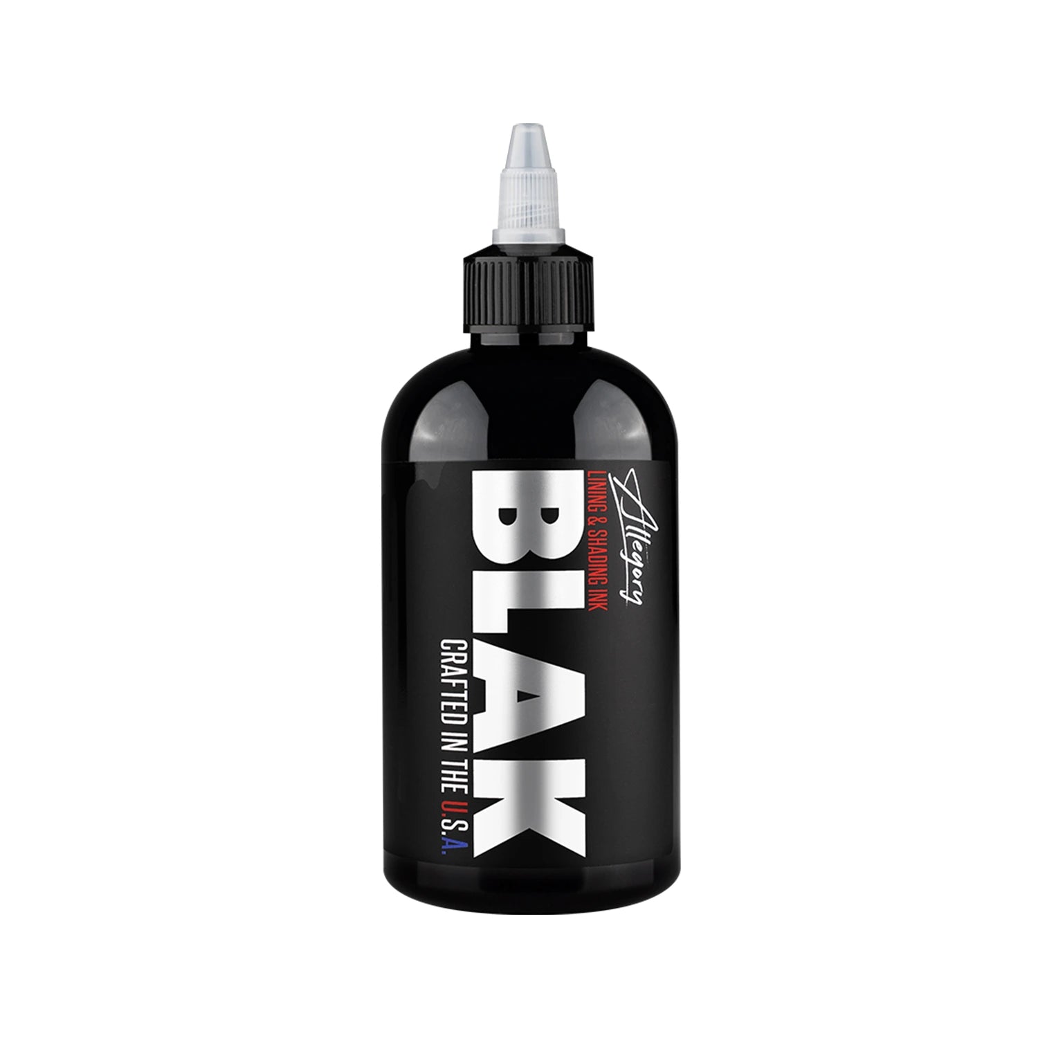 Allegory Blak Black Tattoo Ink 8oz bottle in white background