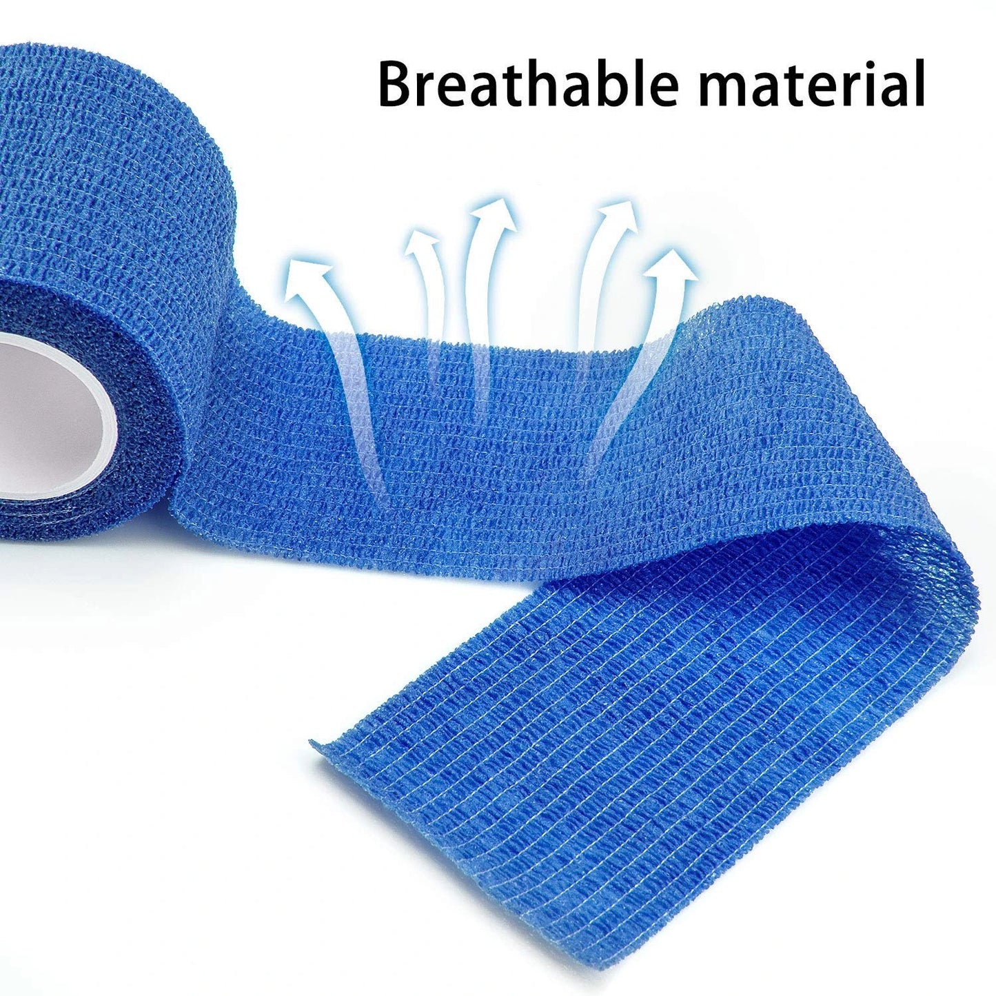 Roll of blue tattoo grip wrap breathable tape with text on a white background