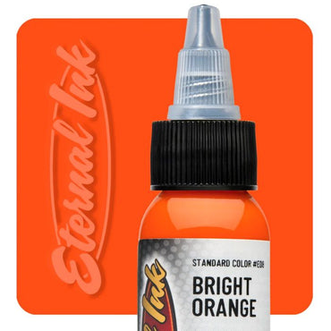 Bottle of Eternal Ink Bright Orange ink with brand logo on an orange background