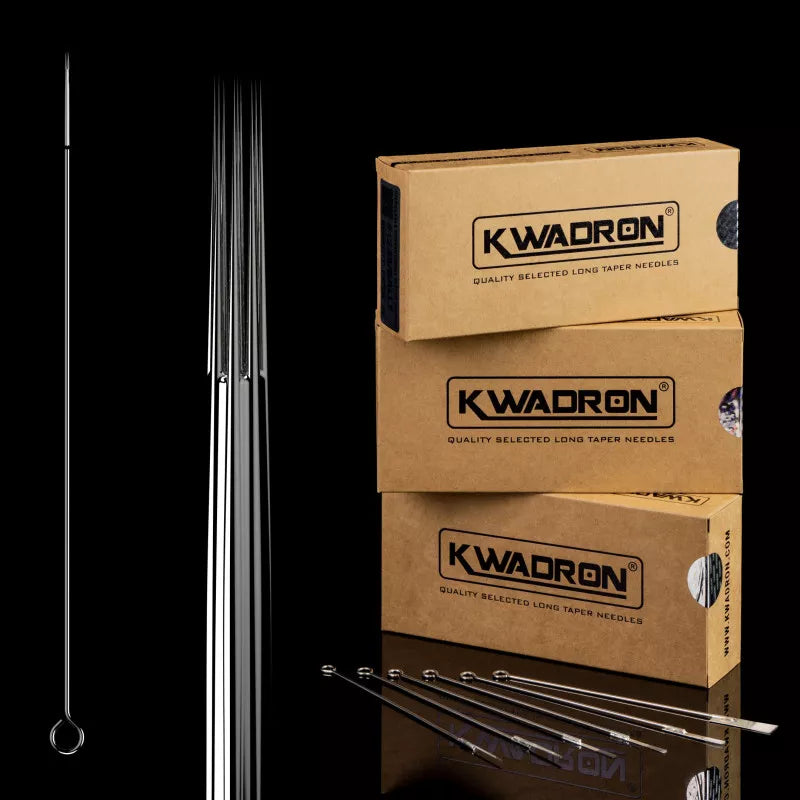 Kwadron Rould Liner Tattoo Needles Bar and box in black background