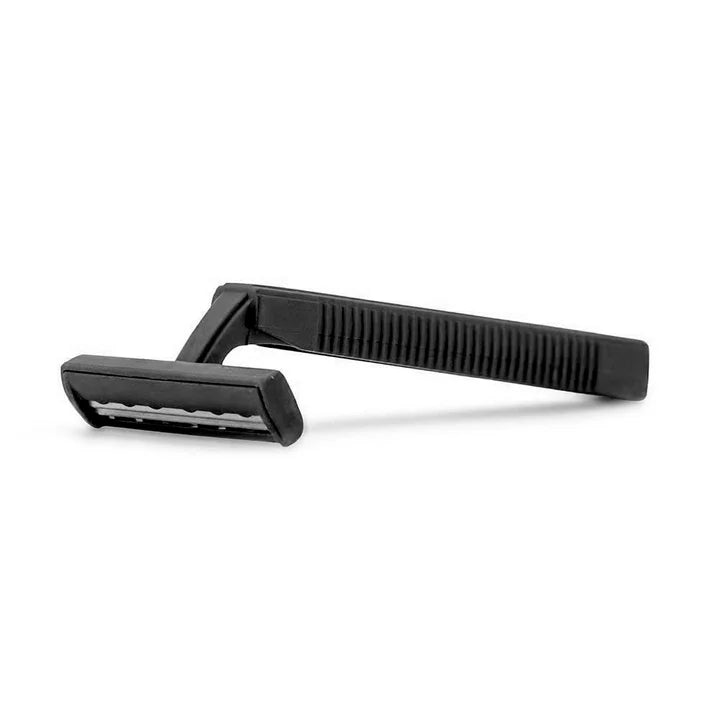 Black safety razor for tattoo preparation on a white background