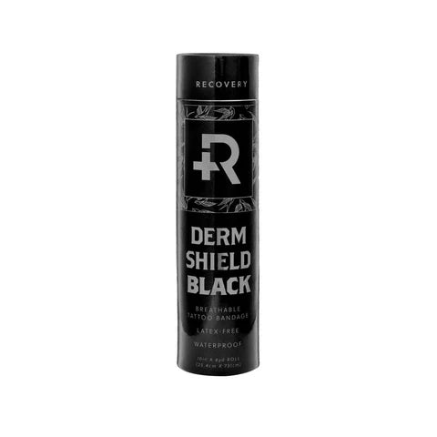 Recovery Derm Shield Black packaging tattoo protection film on a white background
