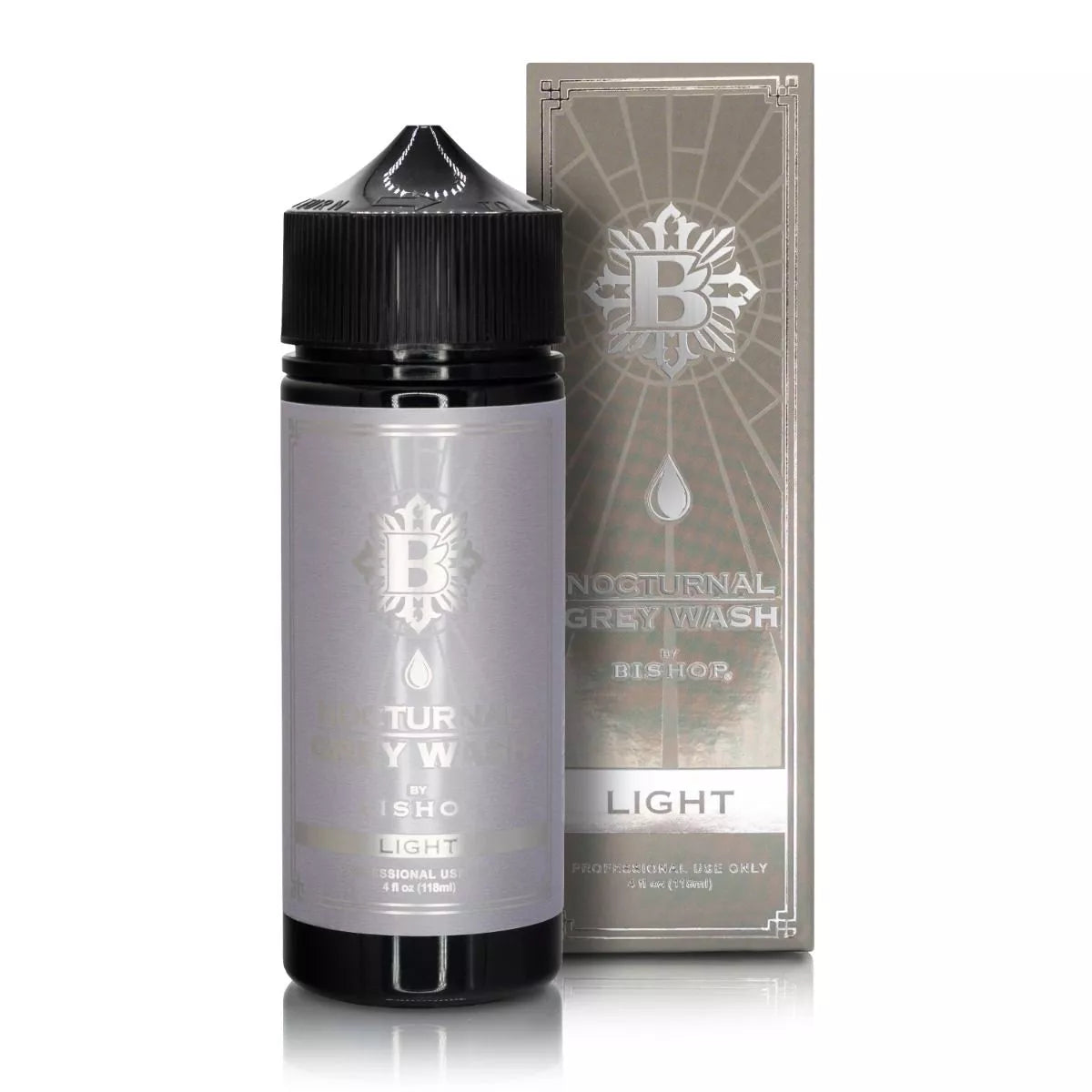 Bishop Nocturnal Grey Wash Light bottle and packaging on a white background