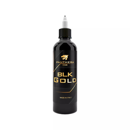 Bottle of Panthera Ink BLK Gold on a white background