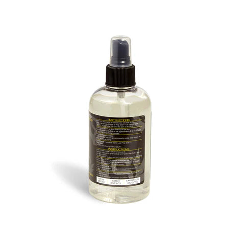 Tattoo skin prep and stencil remover Clear spray bottle with black nozzle on a white background