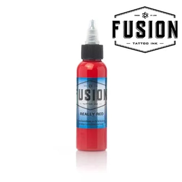 Bottle of 30ml Fusion Tattoo Ink Really Red color on a white background