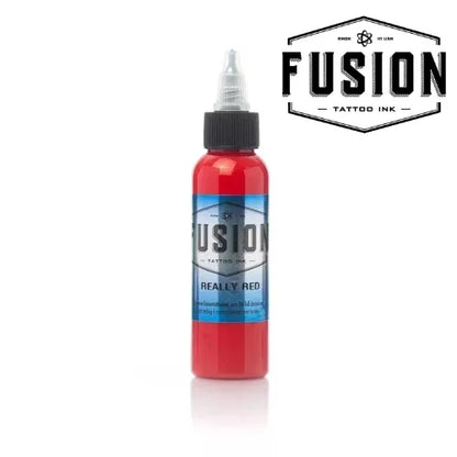 Bottle of 30ml Fusion Tattoo Ink Really Red color on a white background