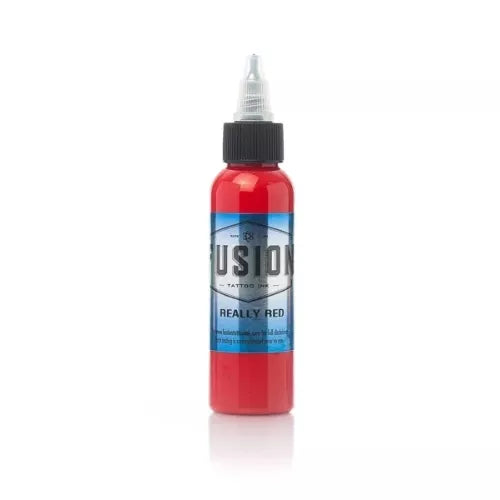 Bottle of Fusion Tattoo Ink  Really Red color on a white background