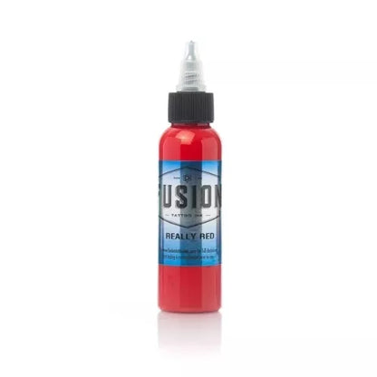 Bottle of Fusion Tattoo Ink  Really Red color on a white background