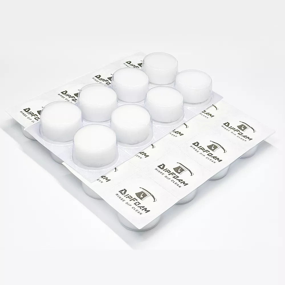 Dip Foam caps laid out for tattoo setup