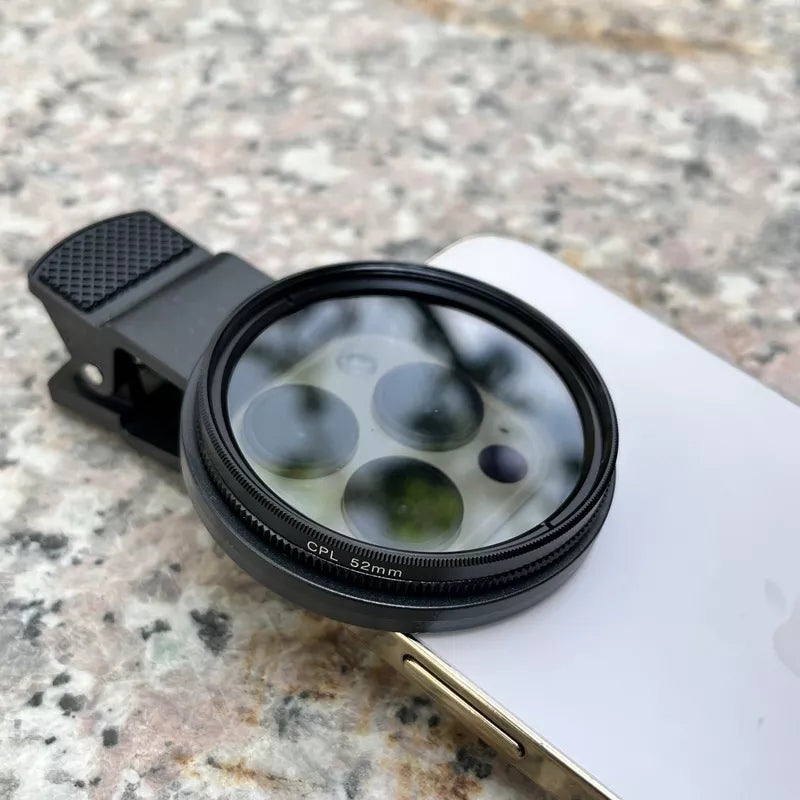 CPL polarising lens on smartphone for tattoo images