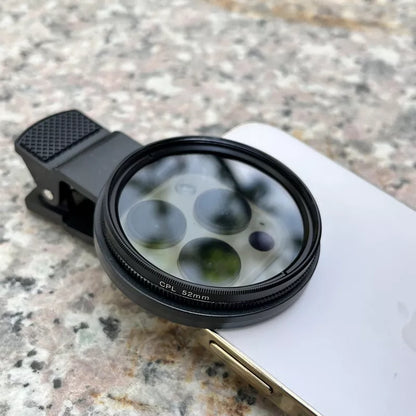 CPL polarising lens on smartphone for tattoo images