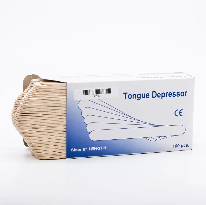 Tongue Depressors Pack of 100, Wooden Sticks for Tattoo Studios Closeup with Box