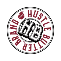 Hustle Butter Brand logo with a circular design featuring text and graphics.