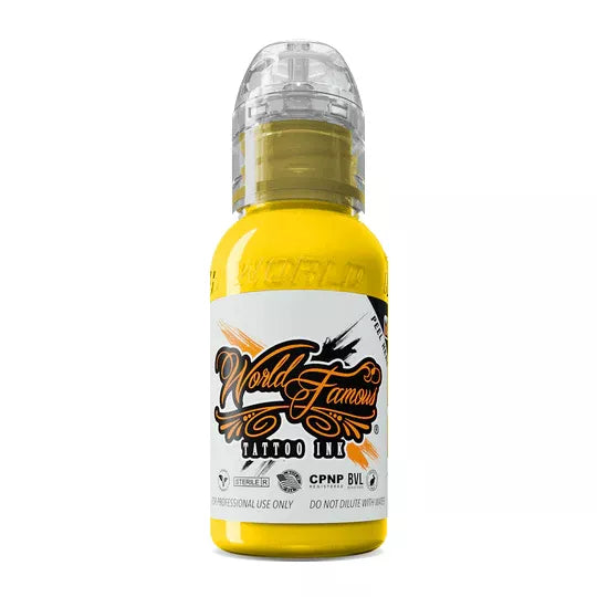 World Famous Neon Yellow tattoo ink 1oz bottle for colour tattoo work